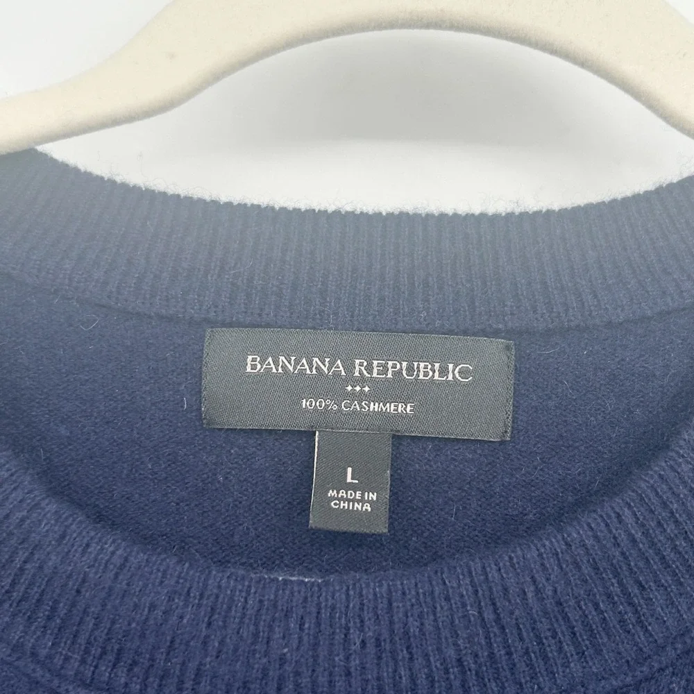 Banana Republic Mens Navy Blue 100% Cashmere Classic Minimalist Sweater Size‎ L